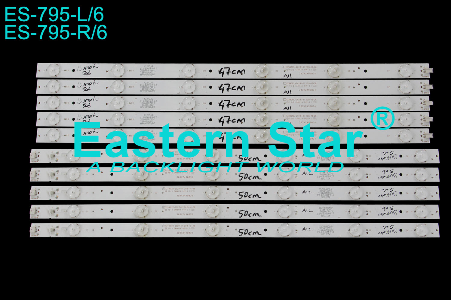 ES-795 LED TV Backlight use for Yumatu 49" HF490M01/02 XZ49D12L-ZC21F-01 XZ49D12R-ZC21F-01 LED STRIPS(10)