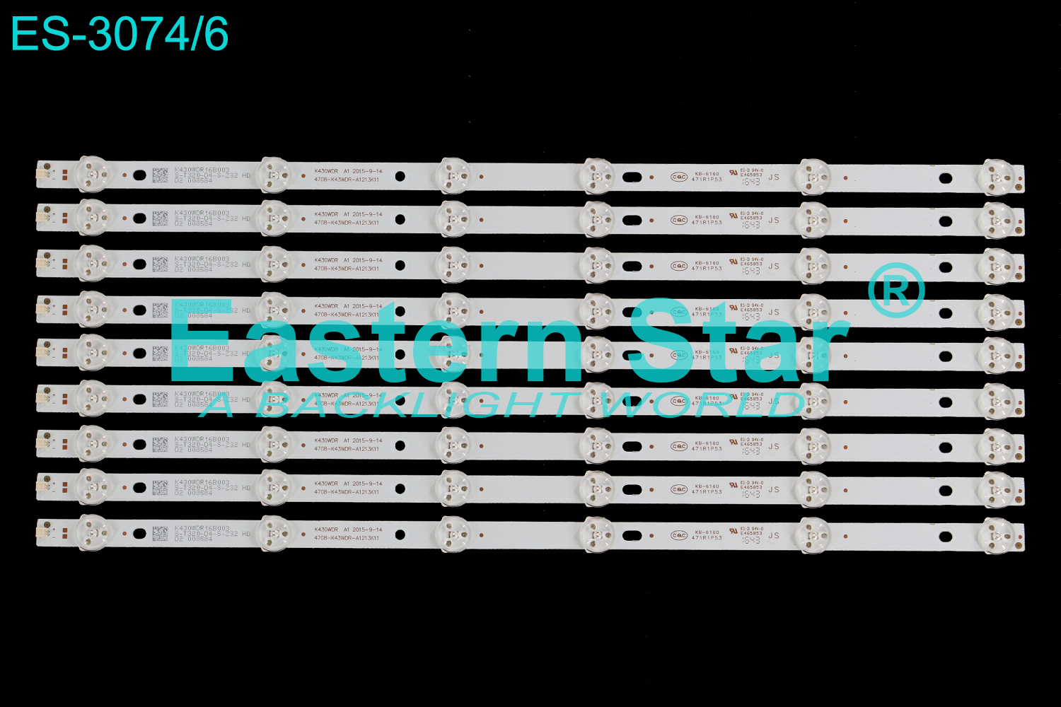 ES-3074 LED TV Backlight use for 43" TOSHIBA 43L621U 4708-K43WDR-A1213K11,  E477989,  471R1P79  LED STRIP(9)