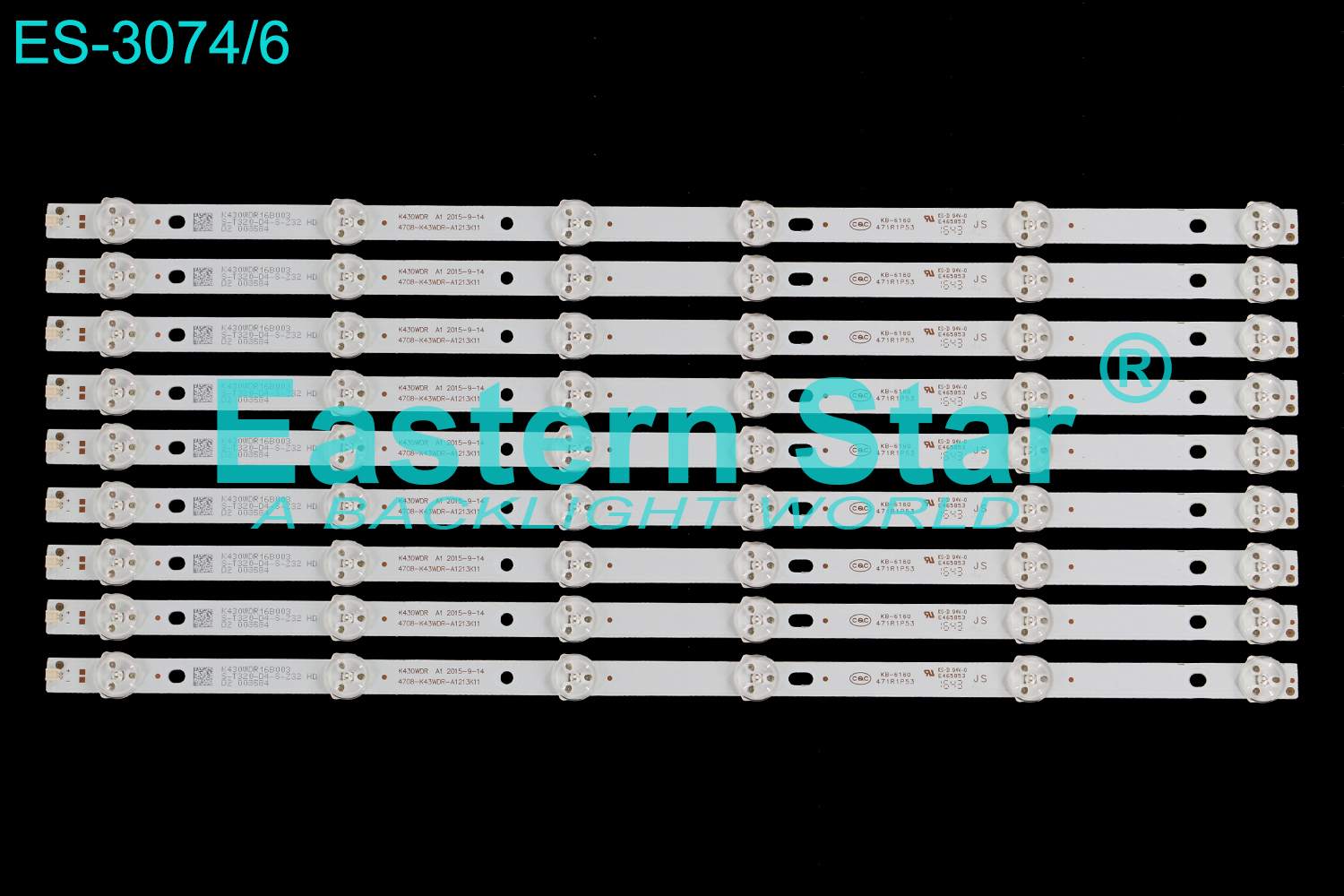 ES-3074 LED TV Backlight use for 43" Toshiba 43L621U 4708-K43WDR-A1213K11,  E477989,  471R1P79  LED STRIP(9)