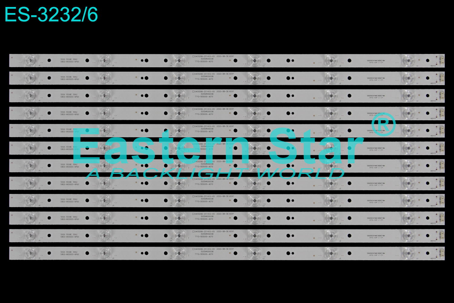 ES-3232 LED TV Backlight use for 55" Skyworth 55G6, 55V8E, 55N2 5800-W55000-6P60   CRH-A55353512065C1REV1.0  SW55D06-ZC14CG-05 303SW550038  7710-555000-D070 LED STRIP(12)