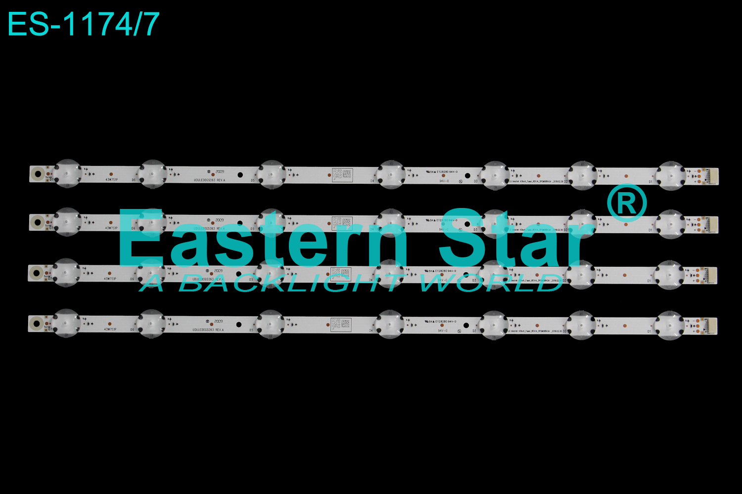 ES-1174 LED TV Backlight use for 43" Philips 43W6S1P/43PFL5602/F8 UDULED0GS093 REV.A  LG Innotek 43inch_Funai_REV.A_3PCM00843A_2019.02.36  LED STRIP(4)