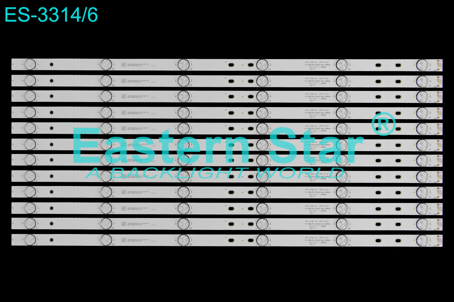 ES-3314 LED TV Backlight use for 65" Sunny AX65LEDA88-G/0227 MS-L1759 V2, CY-65D15M-3030-36V-300mA  LED STRIP(12)