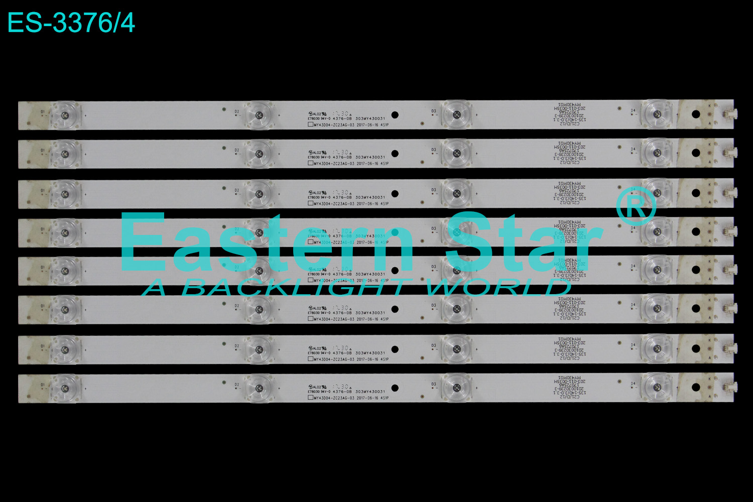 ES-3376 LED TV Backlight use for 43" Polaroid 43GSR4100KL  303MY430031, MY43D04-ZC23AG-03 2017-06-16 4S1P LED STRIP(8)