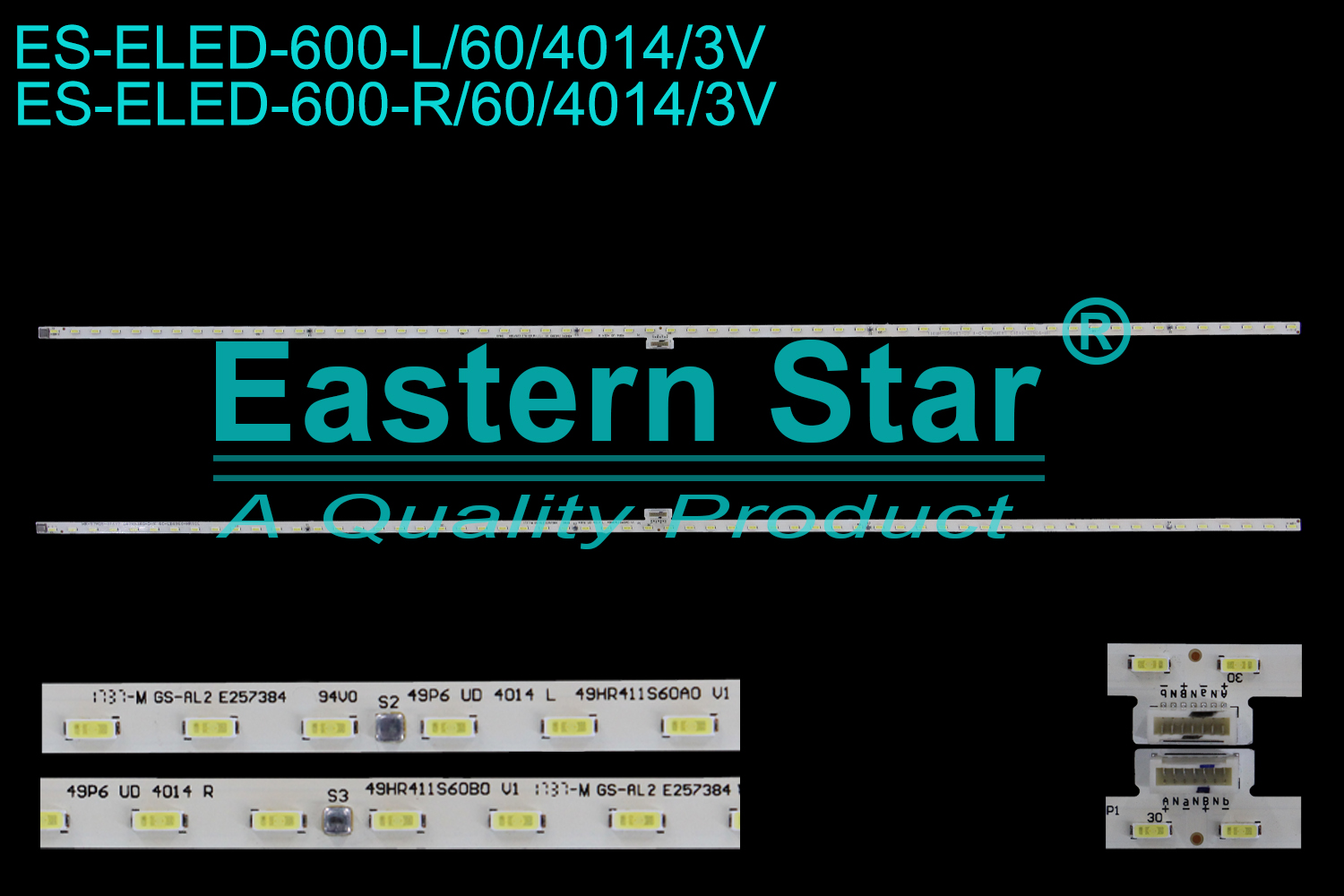 ES-ELED-600 ELED/EDGE TV backlight use for 49''  Tcl  49P6, 49P6F L: 49P6 UD 4014 L 49HR411S60A0 V1, HR-97A28-01537 L42RA3R0-D-K 4C-LB4960-HR02L, R: 49P6 UD 4014 R 49HR411S60A0 V1, HR-97A27-01213 L42RA3R0-D-K 4C-LB4960-HR01L LED STRIPS(2)