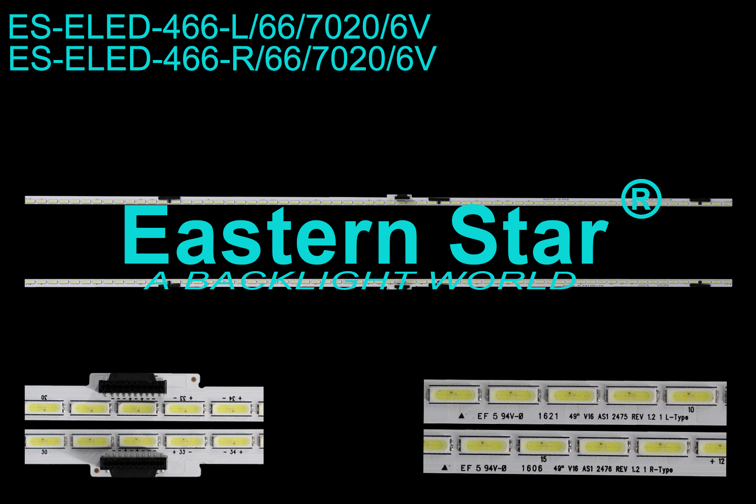 ES-ELED-466 ELED/EDGE TV backlight use for 49'' Lg 49UH850V ,49UH850V-ZA L:49"  V16 AS1 2475 REV 1.2 1 L-TYPE  6916L2475A  R:49"  V16 AS1 2476 REV 1.2 1 R-TYPE   6916L2476A  LED STRIPS(2）