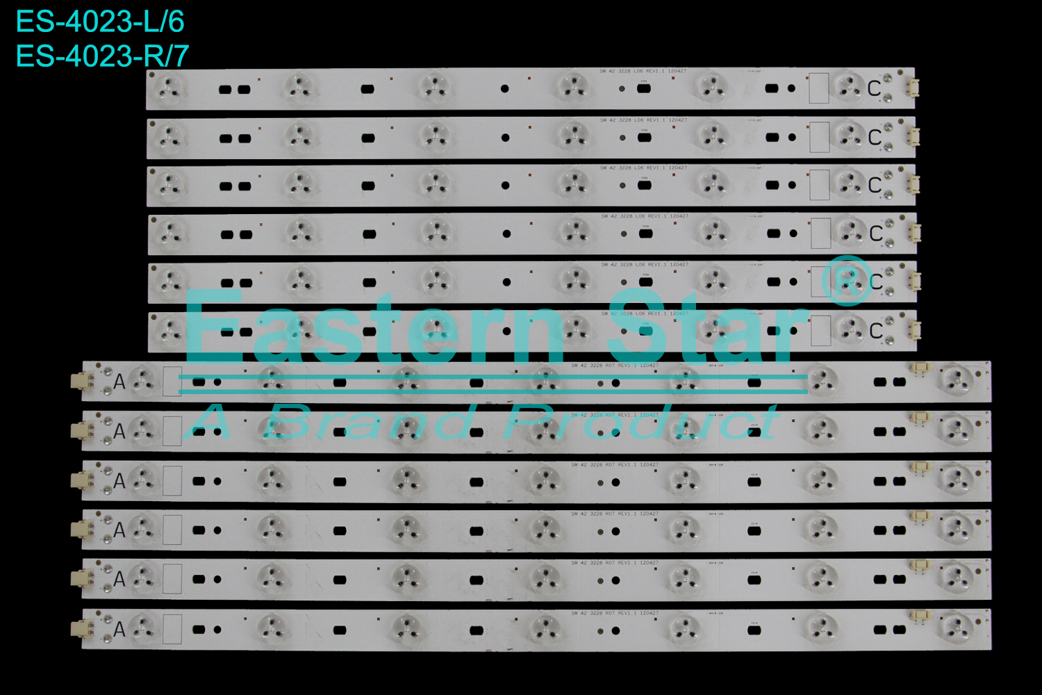 ES-4023 LED TV Backlight use for 42" Skyworth 42E350E R:SW 42 3228 R07 REV1.1 120427 1228 M831 J 000959 V49K 079 L:SW 42 3228 L06 REV1.1 120427 1227 M828 004692 V4J 079 LED STRIP(12)