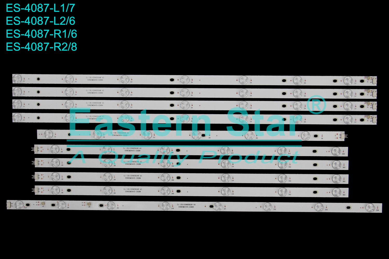 ES-4087 LED TV Backlight use for 55" Philco ph55a17 L1/L2:CJ 1.30.1.55N93004R V0 55N93M04X13-C0084  R1/R2:CJ 1.30.1.55N93004R V0  55N93M04X13-C0084  LED STRIP(10)