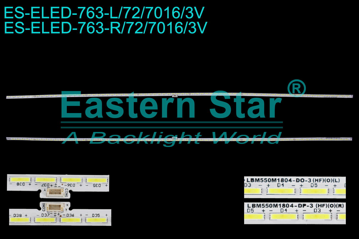 ES-ELED-763 ELED/EDGE TV backlight use for 55''  Philips 55PUS7803/12 L/R: LBM550M1804-DO-3(HF)(0)(L/R) 85MAUPCP40 S90128001340 210BZ72ELB7FEBM03E 90117 111TMS357 LED STRIPS(2)