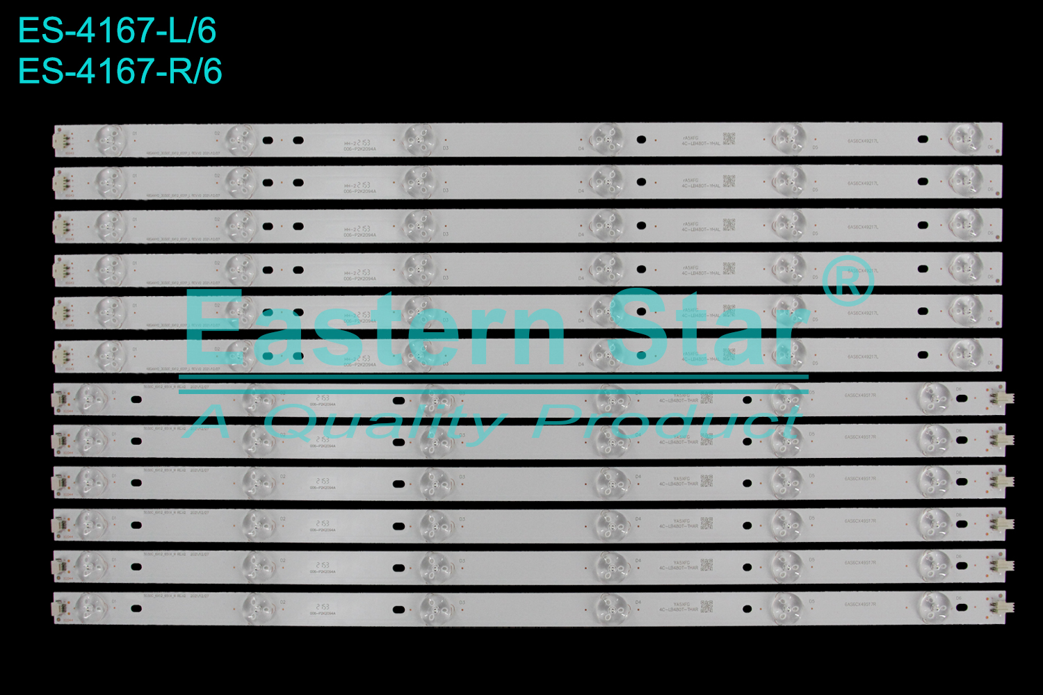 ES-4167 LED TV Backlight use for 48" Tcl  48L3450C R:3030C_6X12_651X_R RE.V2  YA5XFG 4C-LB480T-THAR  6AS6CX49517R  L:48SANYO_3030C_6X12_6S1P_L REV.V2   HH-2 006-P2K2094A   RA5XFG 4C-LB480T-YHAL   6AS6CX49217L LED STRIP(12)