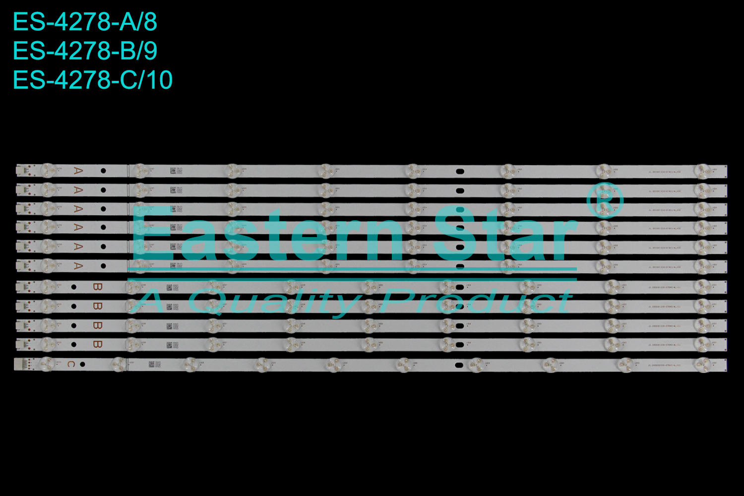 ES-4278 LED TV Backlight use for 65" Vestel A: JL.D65081330-078AS-M_V02 3010 2867 CA23 B: JL.D65091330-078AS-M_V02 3010 2868 CA23 C: JL.D65052330-078AS-M_V02 3010 2872 CA23 LED STRIP(11)