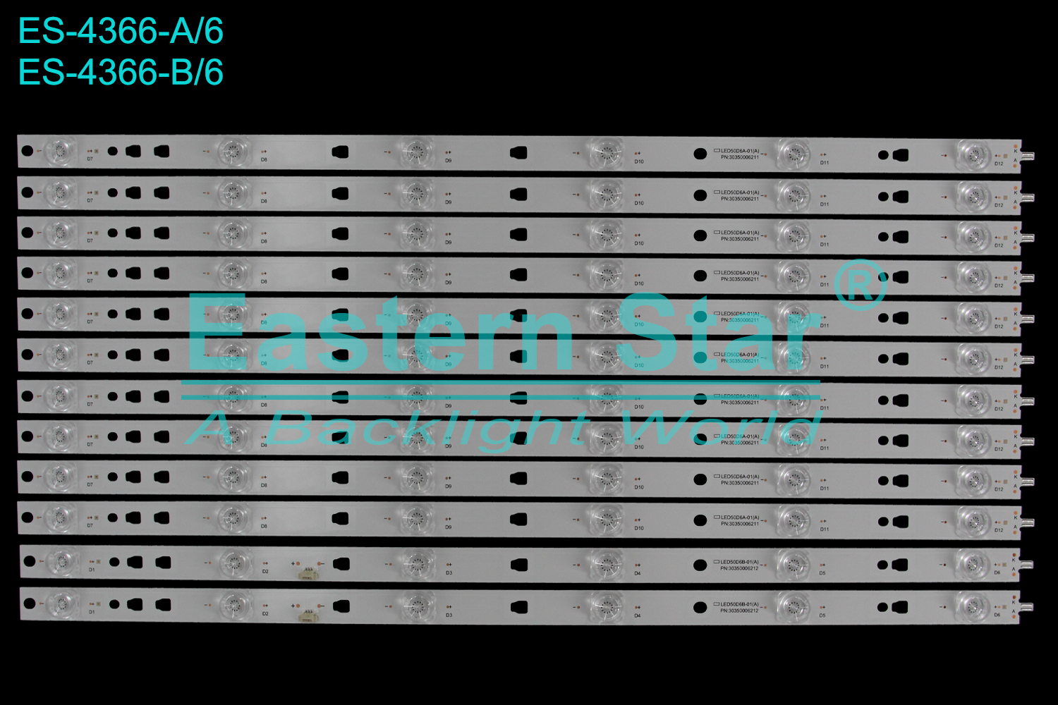 ES-4366 LED TV Backlight use for 50" Haier  LS50AL88R81A2  A:LED50D6A-01(A)_ PN:30350006211 B:LED50D6B-01(A)_ PN:30350006212 TV LED BAR(12)