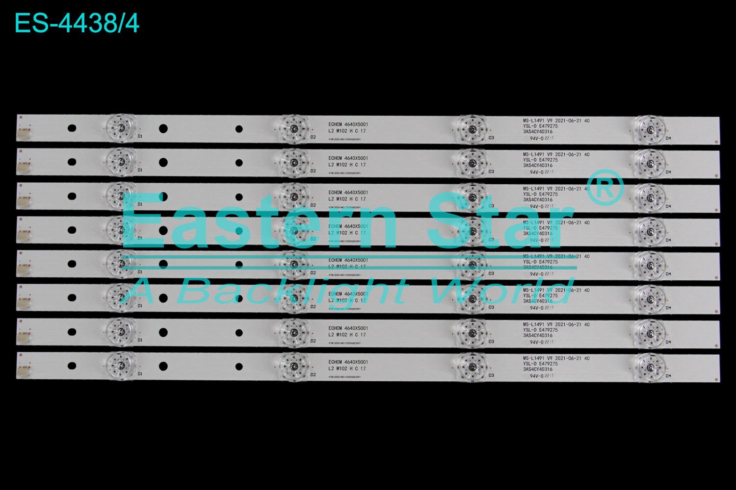 ES-4438 LED TV Backlight use for 40" Letv D404FCNN  X40LL D404FCN1  MS-L1491 V9 2021-06-21 40 YSL-D E479275 3AS4CY40316 4640X5001 L2 M102 H C 17 LED BACKLIGHT KITS(8)