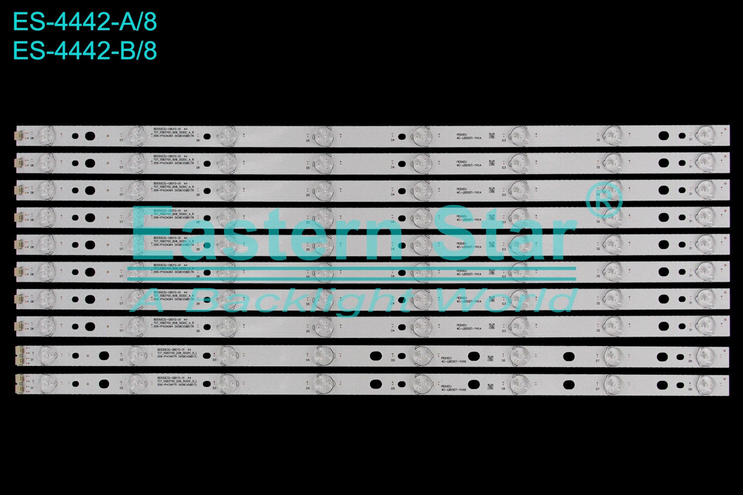 ES-4442 LED TV Backlight use for 55" Daewoo/Tcl 55FHD BD550E32-0801S-01 A4 TOT_55B3700_8X8_3030C_A_R_006-P1K3406A 3AS8CX58617R PE6XEU 4C-LB550T_YH1A BD550E32-0801S-01 A4  LED BACKLIGHT KITS(10)