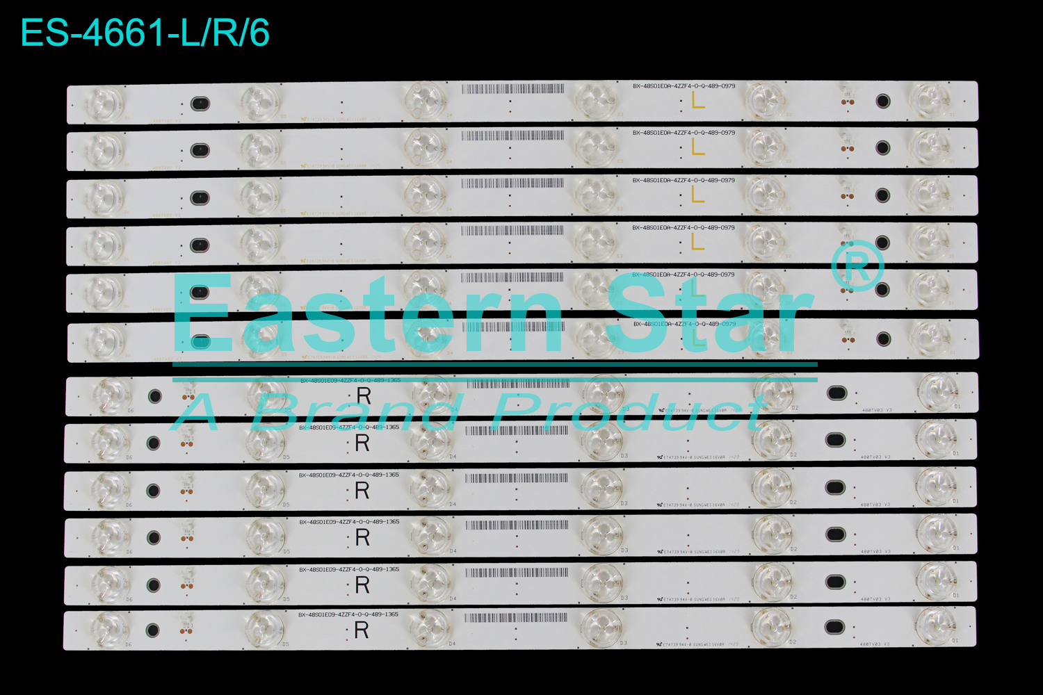 ES-4661 LED TV Backlight use for 48" Panasonic TX-48AS640B L:480TV02 V3 E74739 BX-48S01E0A-4ZZF4-0-Q-489-0979 R:480TV03 V3 E74739 BX-48S01E09-4ZZF4-0-Q-489-1365 LED BACKLIGHT KITS(12)