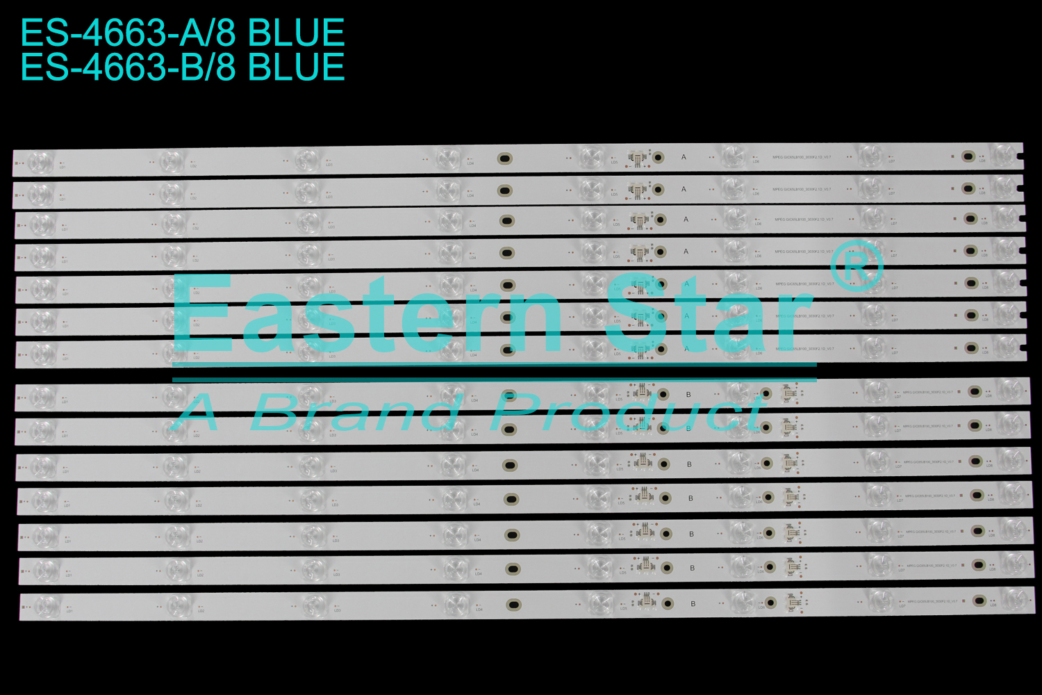 ES-4663 LED TV Backlight use for 65" Tcl 65C78 A:MPEG GIC65LB100_3030F2.1D_V0.7 B:MPEG GIC65LB101_3030F2.1D_V0.7 LED BACKLIGHT KITS(7)