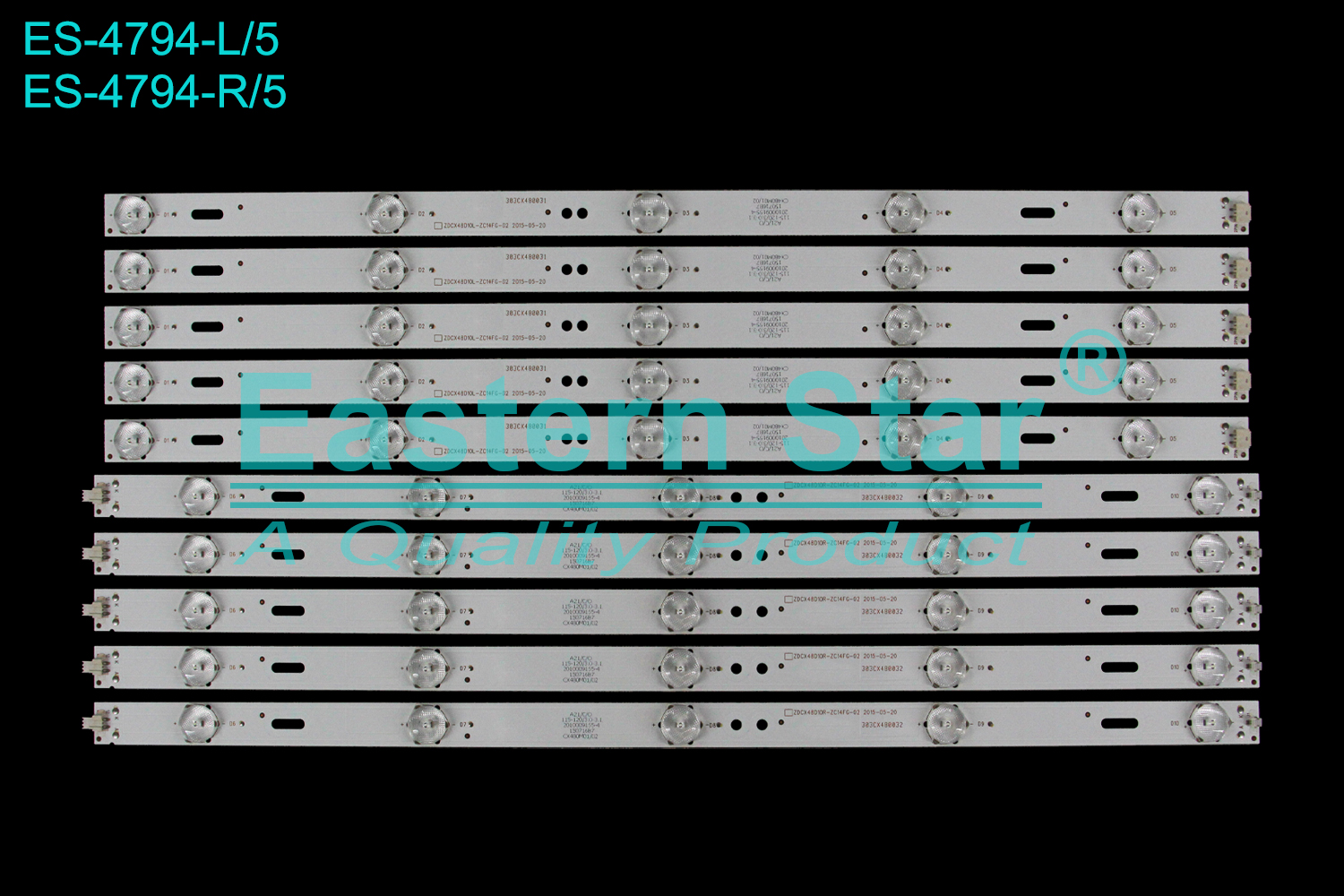 ES-4794 LED TV Backlight use for 49" Campomatic LED49S2E L: ZDCX48D10L-ZC14FG-02 303CX480031 CX480M01/02 R: ZDCX48D10R-ZC14FG-02 303CX480032 CX480M01/02  LED BACKLIGHT KITS(10)