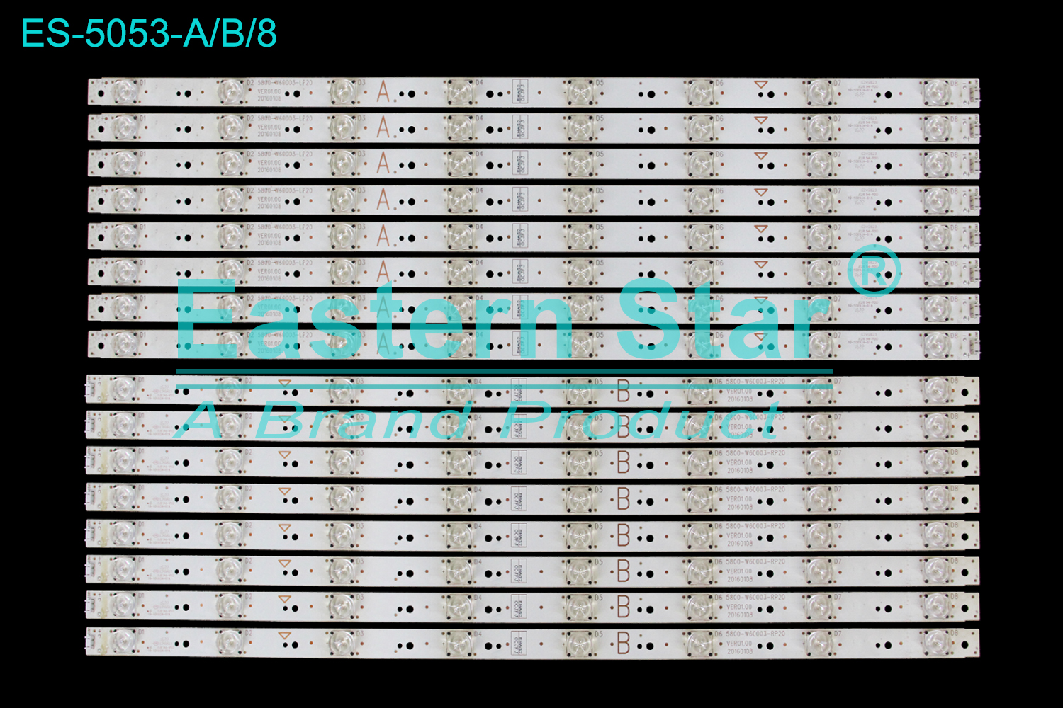 ES-5053 LED TV Backlight use for 60" Skyworth 60G6 60V8E A: 5800-W60003-LP10 B: 5800-W60003-RP10 LED BACKLIGHT STRIP(16)