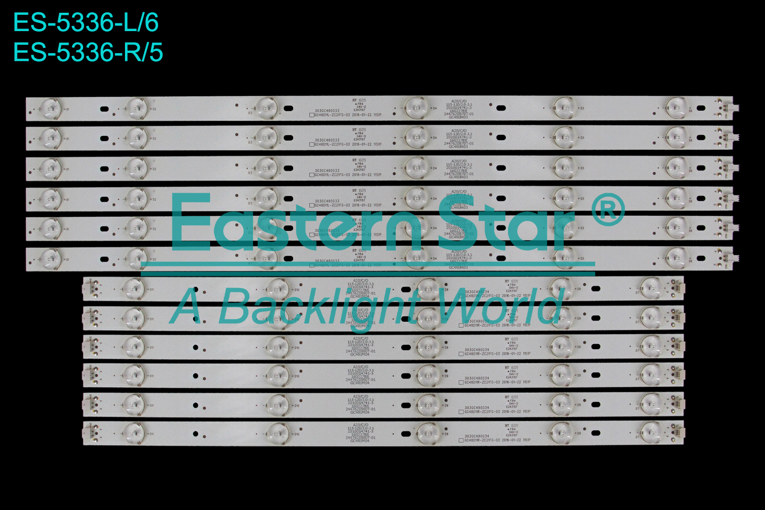 ES-5336 LED TV Backlight use for 48" Philips  48PFF5081. BOEI480WU1 48PFF5081/T3, 48PFF3061 GC48D11R-ZC21FG-03, GC48D11L-ZC21FG-03, 303GC480033,303GC480033  LED BACKLIGHT STRIP(12)