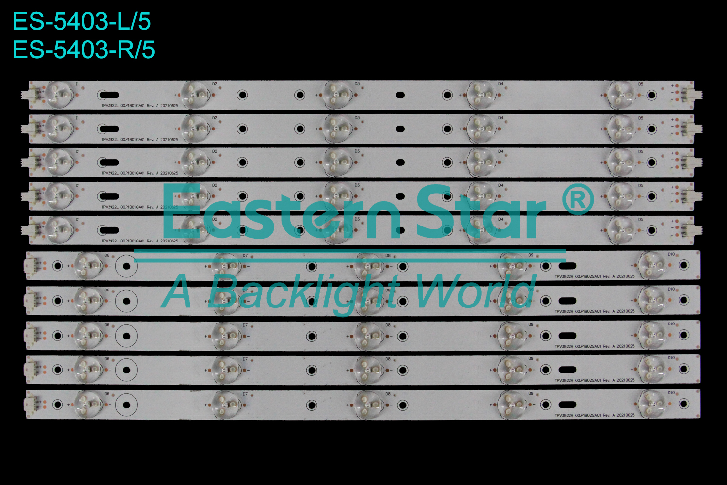 ES-5403 LED TV Backlight use for 39" Philips  39PFL3108K/12，39PFL3008，39PFL3108，39PFL3208，39PFL3508，39PFL4508  R: TPV3922R 00.P1B02GA01 Rev.A 20210625，YL-390-D510-R-V2 L: TPV 3922L 00.P1B01GA01 Rev.A 20210625 YL-390-D510-L-V2 LED BACKLIGHT STRIP(10)