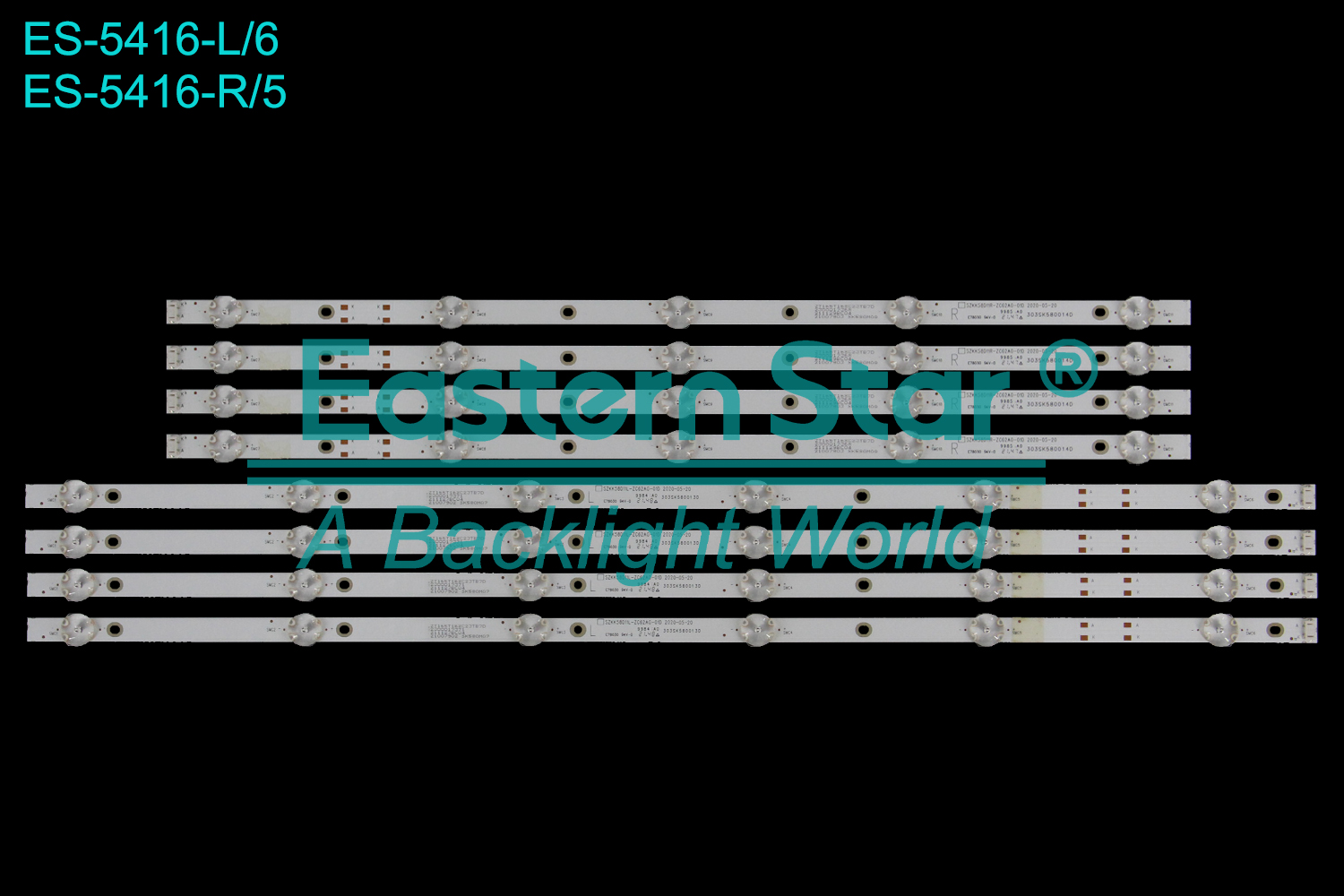 ES-5416 LED TV Backlight use for 58" Konka 58G3  L:SZKK58D11L-ZC62AG-01D 303SK58001 3D ZT165T168C23TB7D 2300017371 211127BC04 21007902 SK580M07 R:SZKK58D11R-ZC62AG-01D 303SK580014D ZT165T168C23TB7D 2300017368 211129BC04 21007903 SK580M08  LED BACKLIGHT STRIP(8)