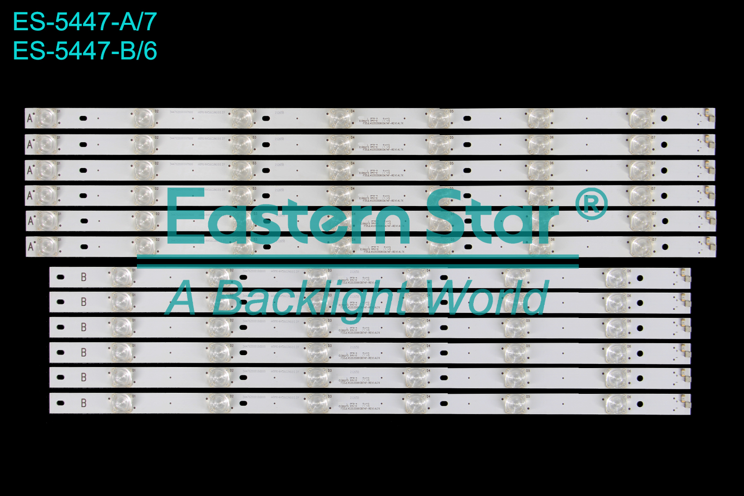 ES-5447 LED TV Backlight use for 55" Samsung UA55MUF30ZJXXZ use for A:CRH-F55JL4S35350613A74F-REV1.4LTK 344762000107000 A8M04H56CA681IF B:CRH-F55JL4S35350613B74F-REV1.4LTK 344762000106000 A8M04H56CA681IF  LED BACKLIGHT STRIP(12)