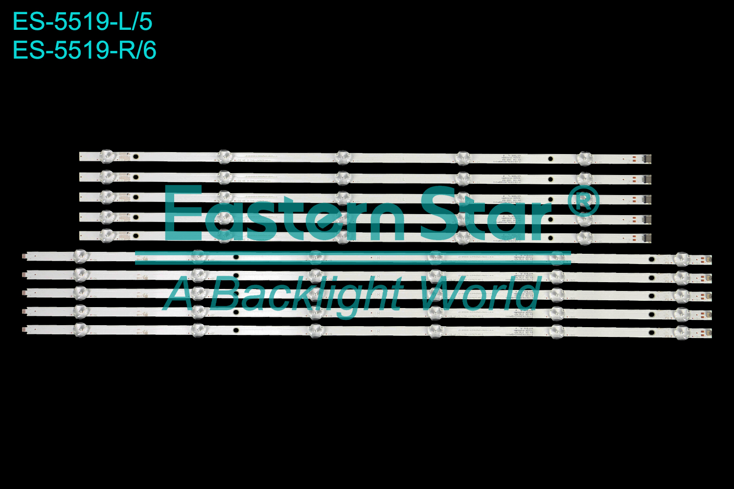 ES-5519 LED TV Backlight use for 65" Philips 65PUS8510/12 FZ1 L: LM-GM3030-GJPHP656X11PB15-L-S 210BZ05DLA334BP01X 25136 082206 93S8K 15GGDAN 65PB05-L D R: LM-GM3030-GJPHP656X11PB15-R-S 210BZ05DRA334BP01X 25136 072760 93S8K 15GGDAN 65PB05-R D LED BACKLIGHT STRIP(10)