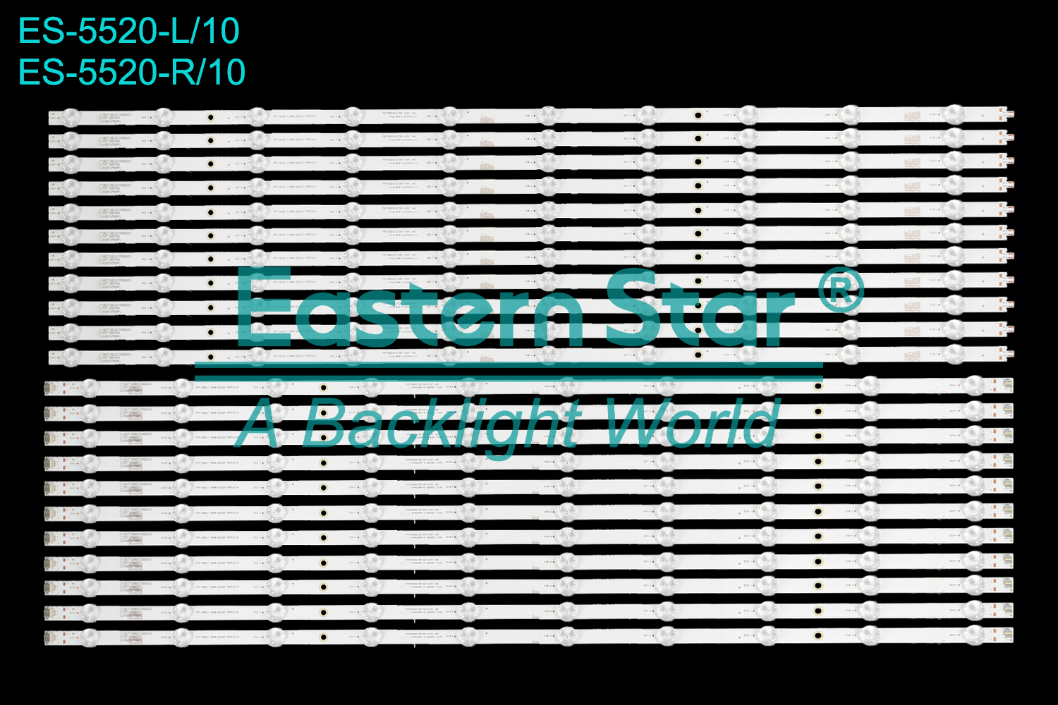 ES-5520 LED TV Backlight use for 75" Philips 75PUS8007/12 FZ1  L: TPV-2K22-11BAR*20LED-75PS12-L FN750001LF30-1001 A0 210BZ10DLB338BQ03C 22307 006994 CLHGD5V900FC R: TPV-2K22-11BAR*20LED-75PS12-R FN750001RF30-1001 A0 210BZ10DRB338BQ03C 22307 006557 CLHGD5V900FC LED BACKLIGHT STRIP(22)