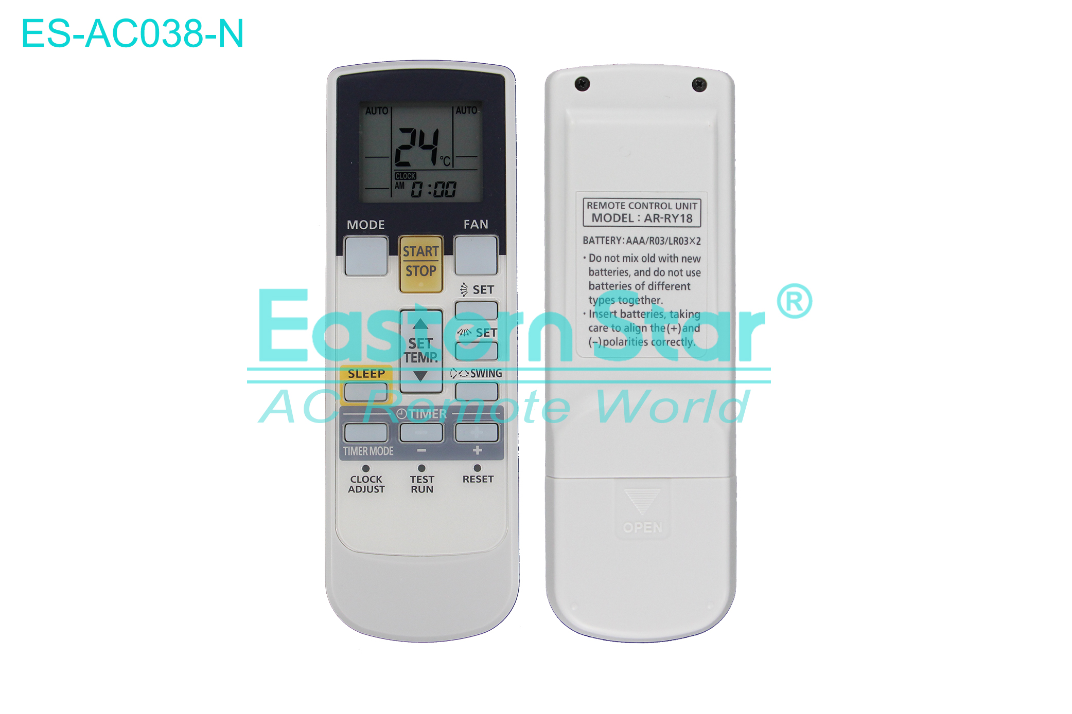 ES-AC038-N High Quality China Remote AC Remote for Fujitsu Air Conditioner Remote A/C 15 keys