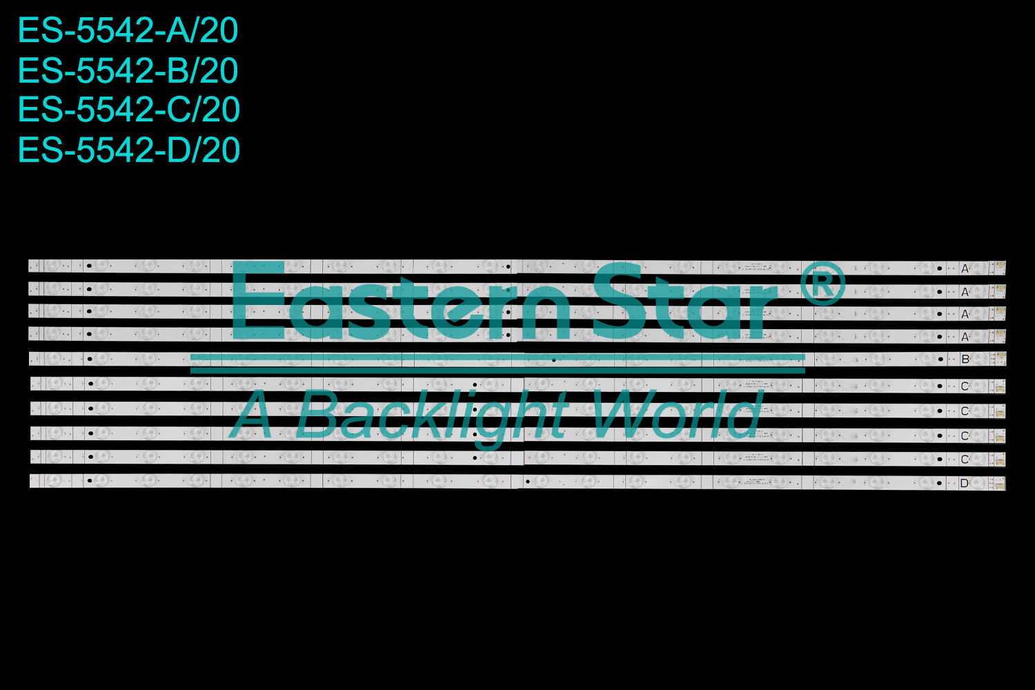 ES-5542 LED TV Backlight use for 55" Vestel 55U9630，55UA9090 JL.D550K1330-078AS-M_V05, JL.D550K1330-078BS-M_V05, JL.D550A2330-078BS-M_V05, JL.D550K1330-078CS-M_V05, JL.D550K1330-078DS-M_V05, JL.D550A2330-078DS-M_V05, 30110448, 30110449, 30110450, 30110448CA11 , 30110449CA11, 30110450CA11 LED BACKLIGHT STRIP(10)