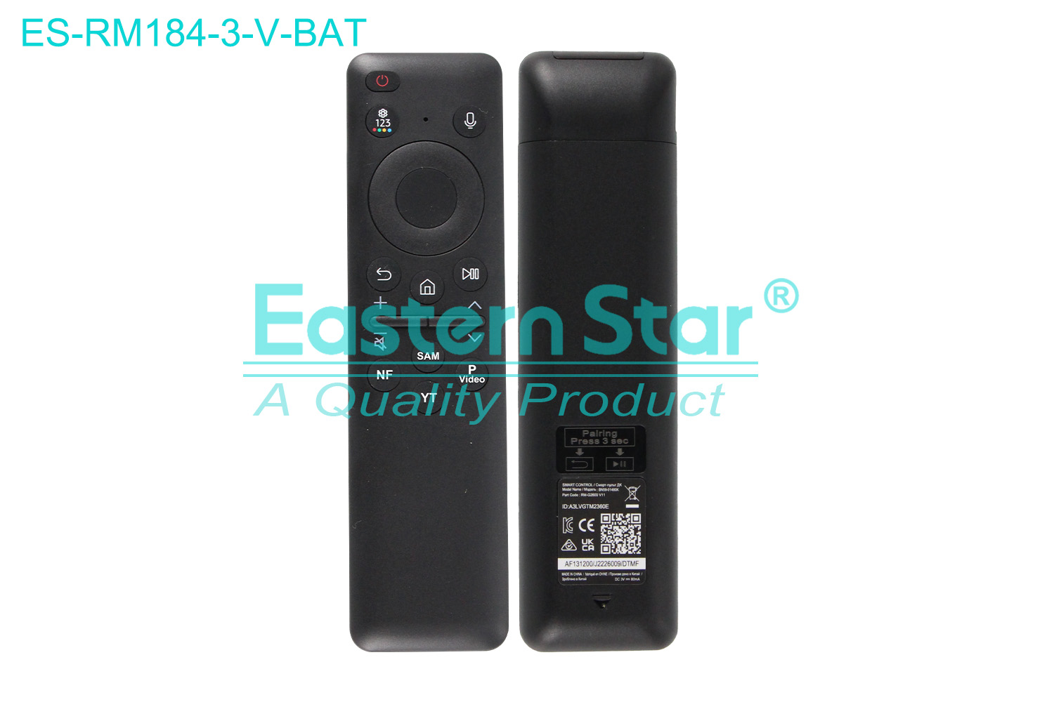 ES-RM184-3-V-BAT Compatible for / Smart TV Voice Remote Control R/M 17 Keys