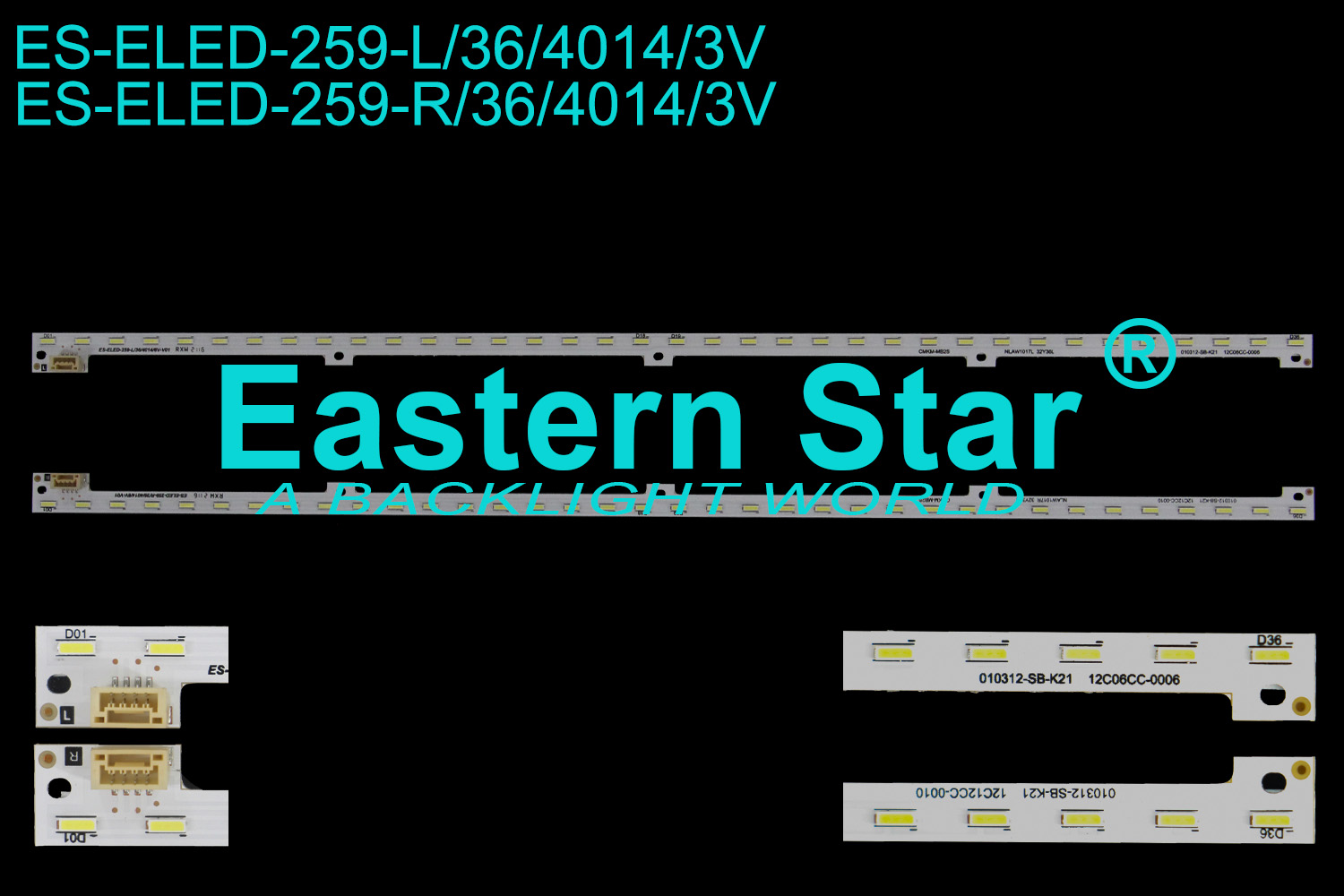 ES-ELED-259 3V ELED/EDGE TV backlight 32'' 36LEDs use for CMKM-MB2S NLAW1017R 32Y36R / NLAW1017L 32Y36L CMKM-MB2S NLAW10171L、CMKM-MB2S NLAW10171R LED STRIPS(2)